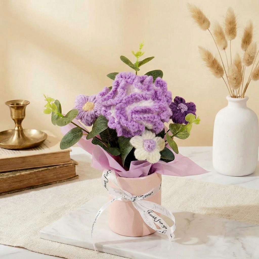 Crochet Carnation Pot Bouquet - image 3