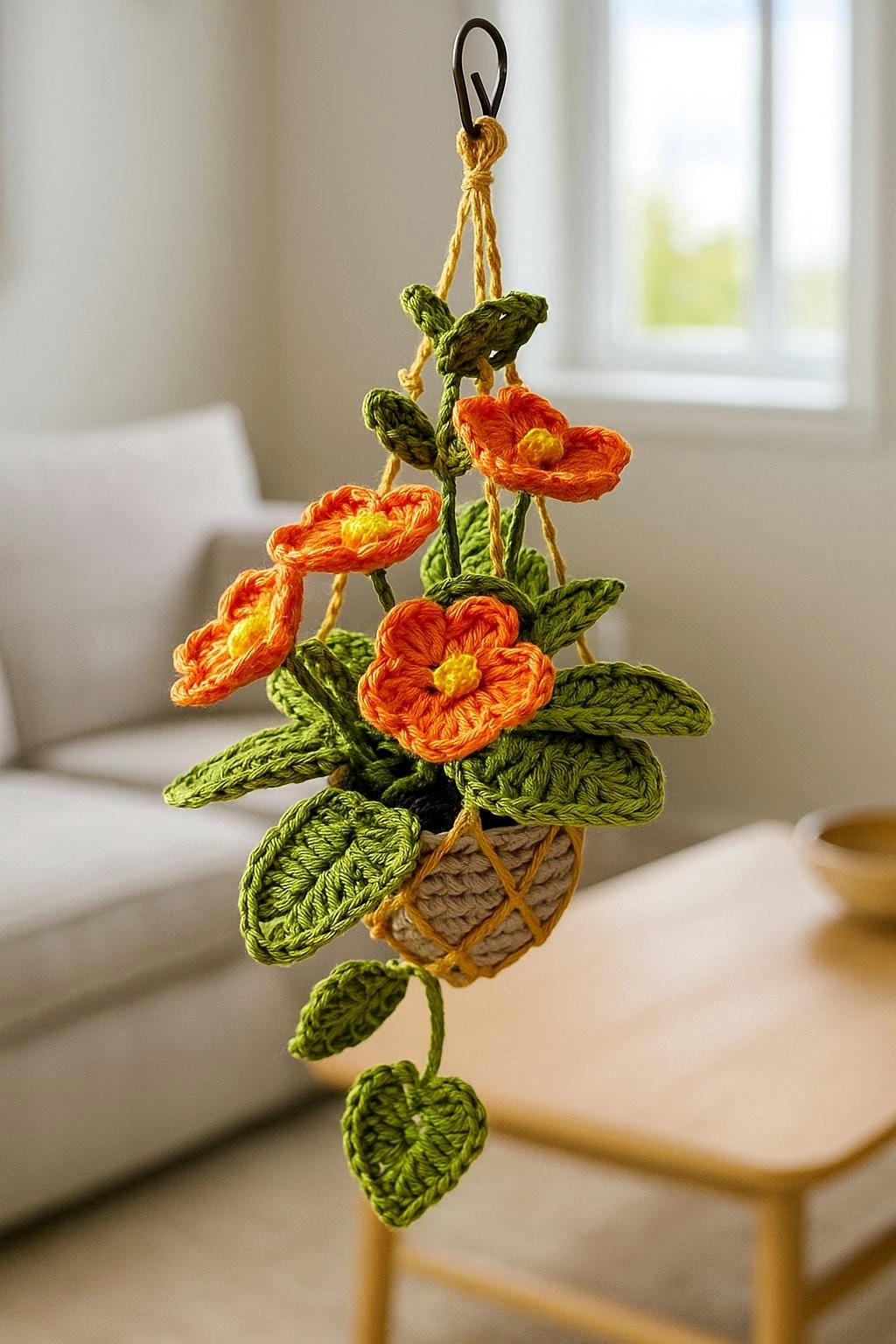 Crochet Floral Macrame Hanging Basket - image 1