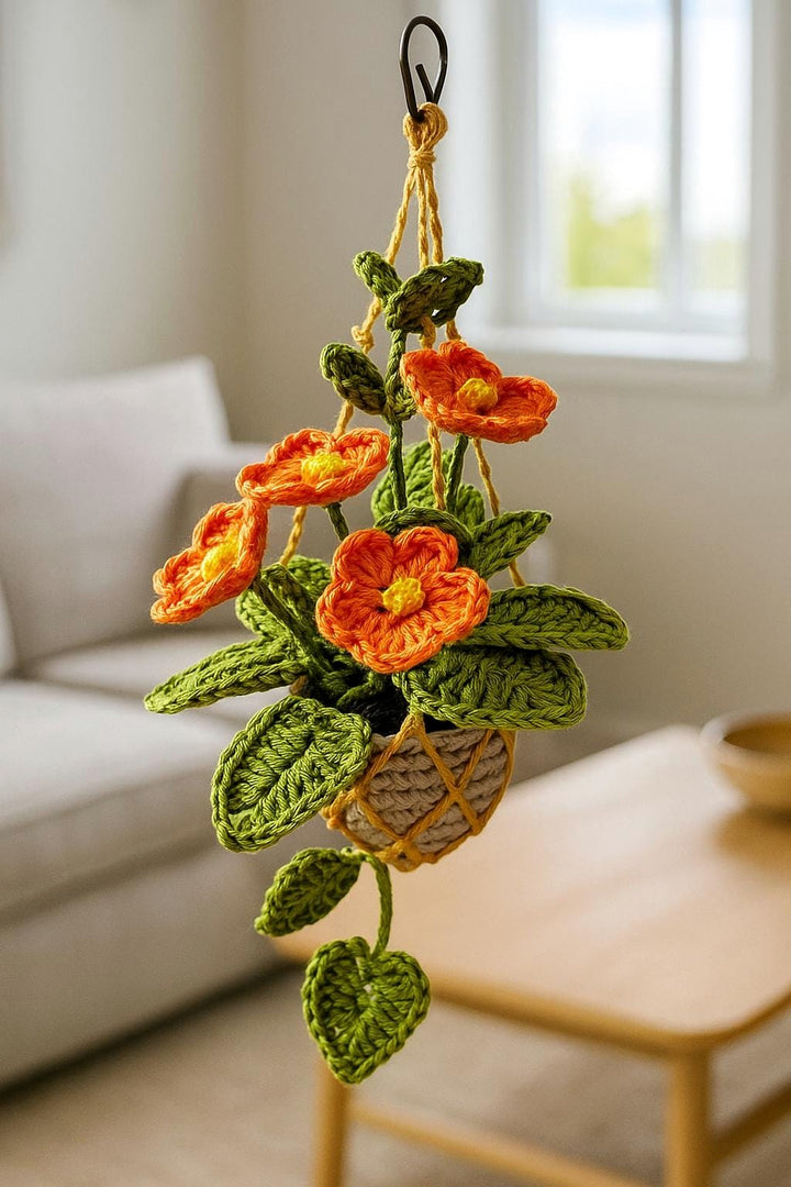 Crochet Floral Macrame Hanging Basket - image 1