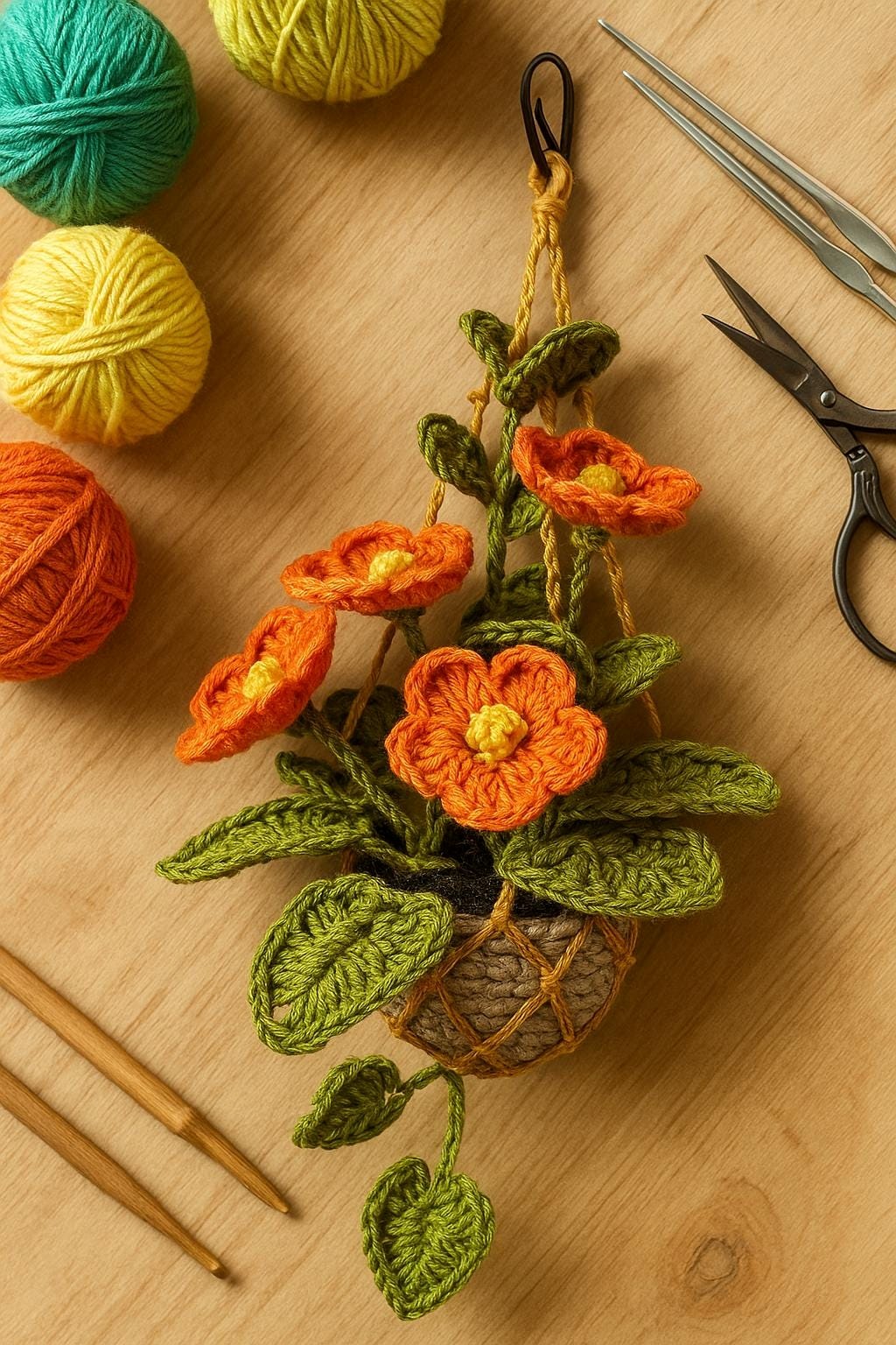 Crochet Floral Macrame Hanging Basket - image 4