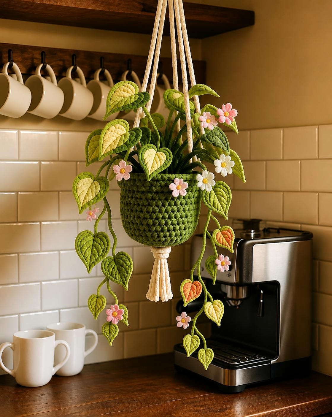 Crochet Heart Leaf Wall Hanging - image 3