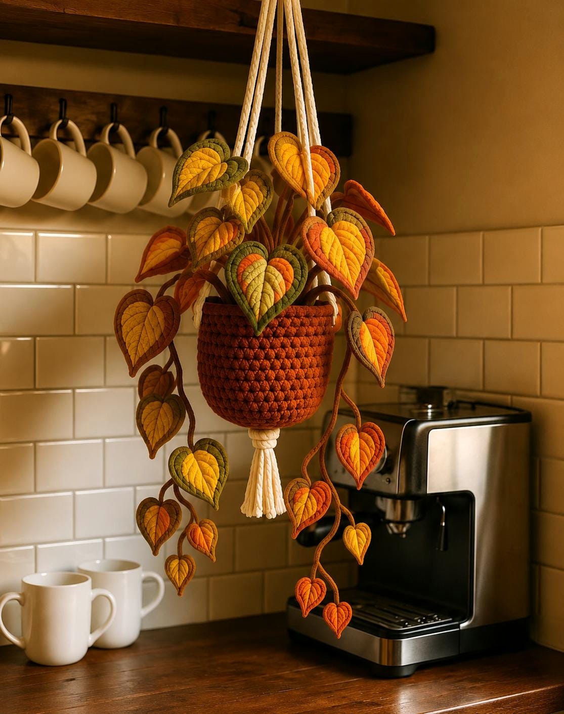 Crochet Heart Leaf Wall Hanging - image 4
