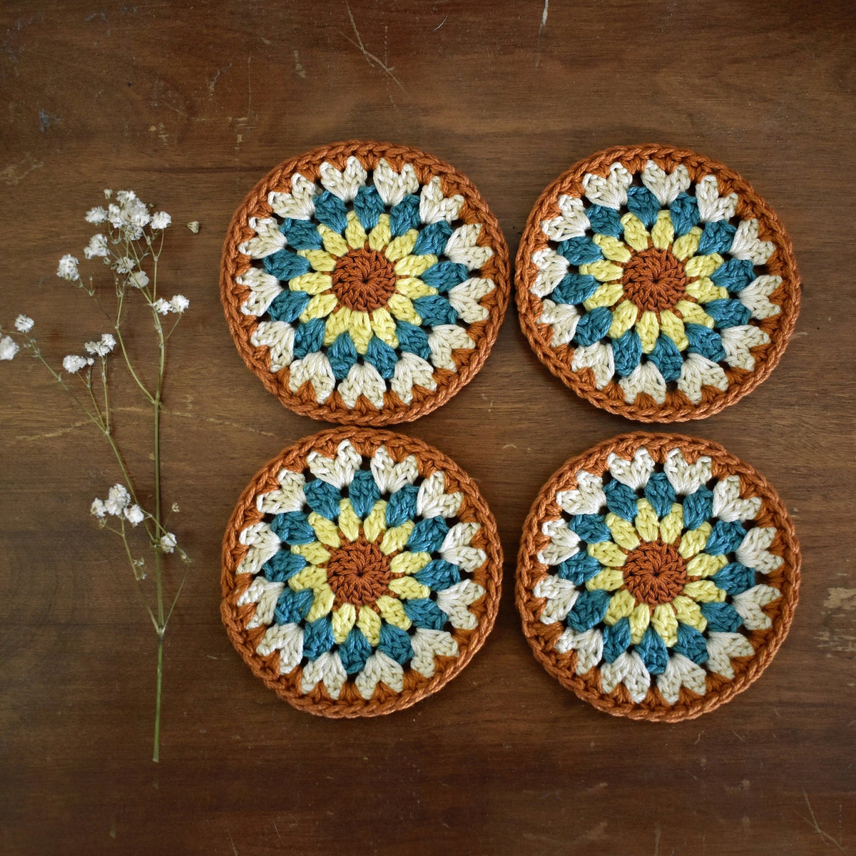 Crochet Sunflower Coaster Set - Style 7 - image 1