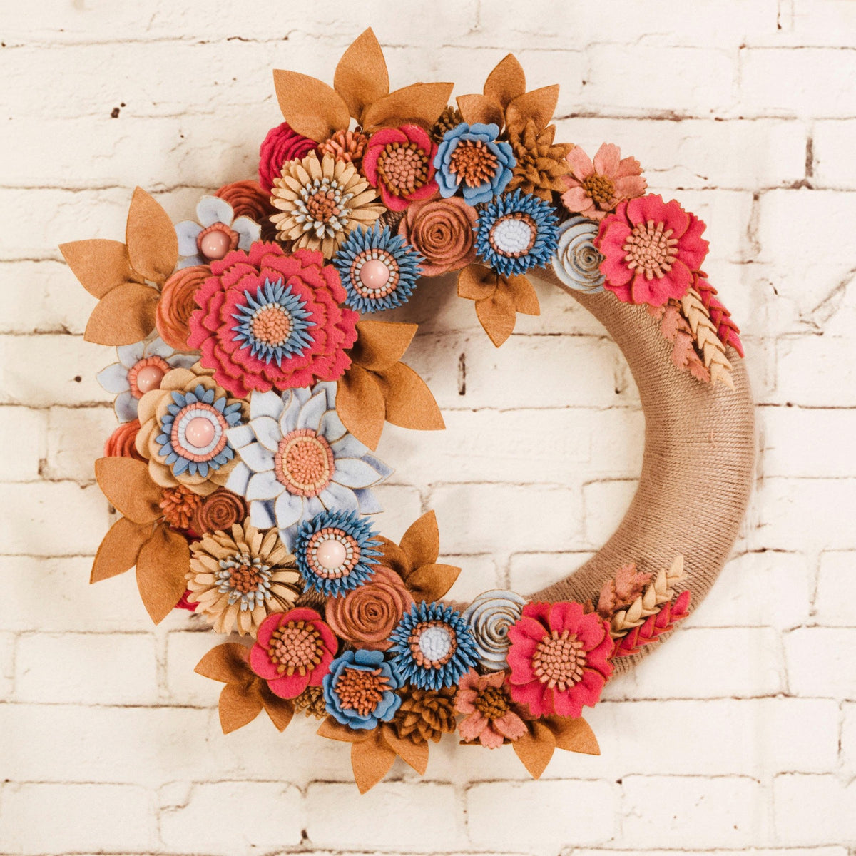 Neutral Felt Floral Wreath - image 3