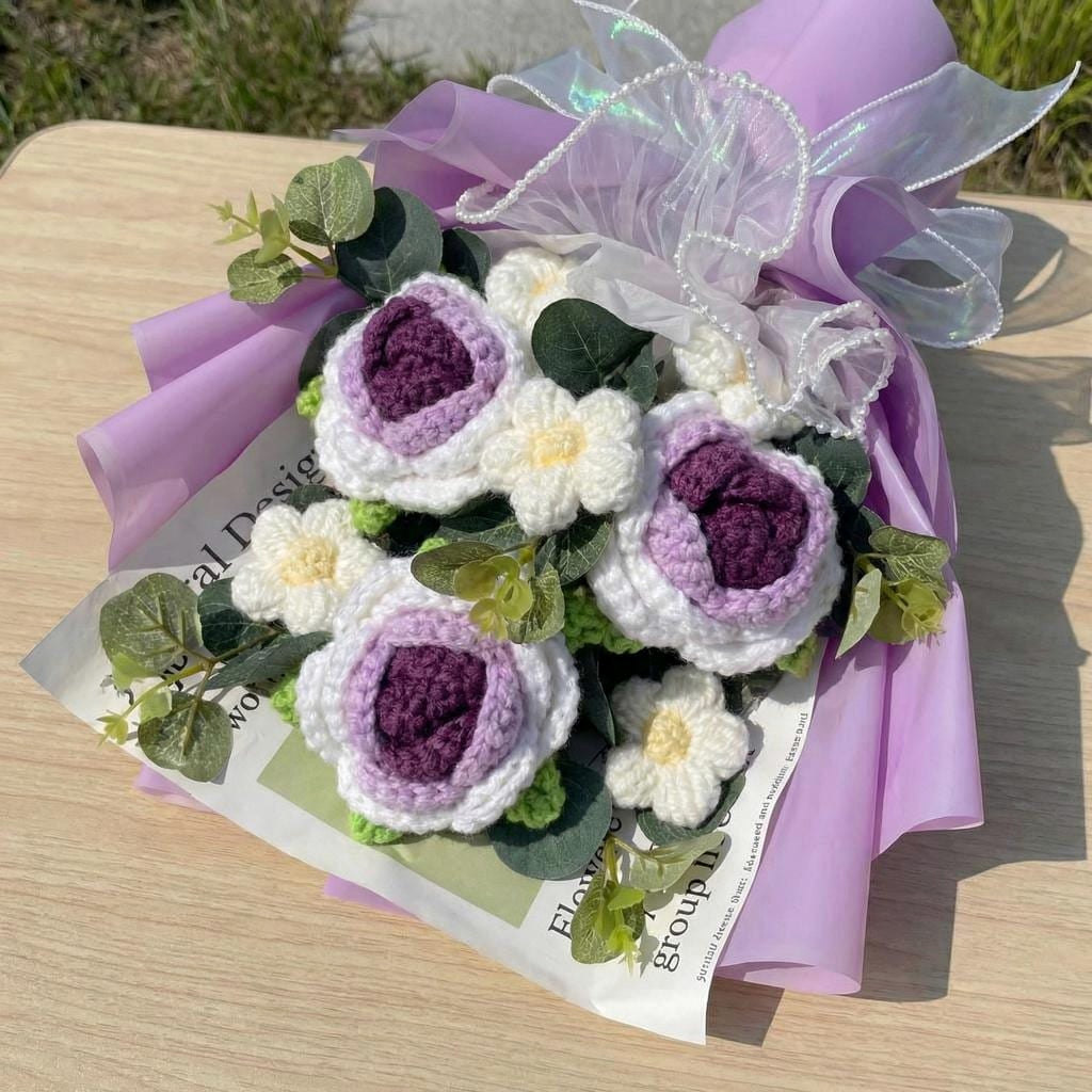Pastel Crochet Rose Bouquet - image 5
