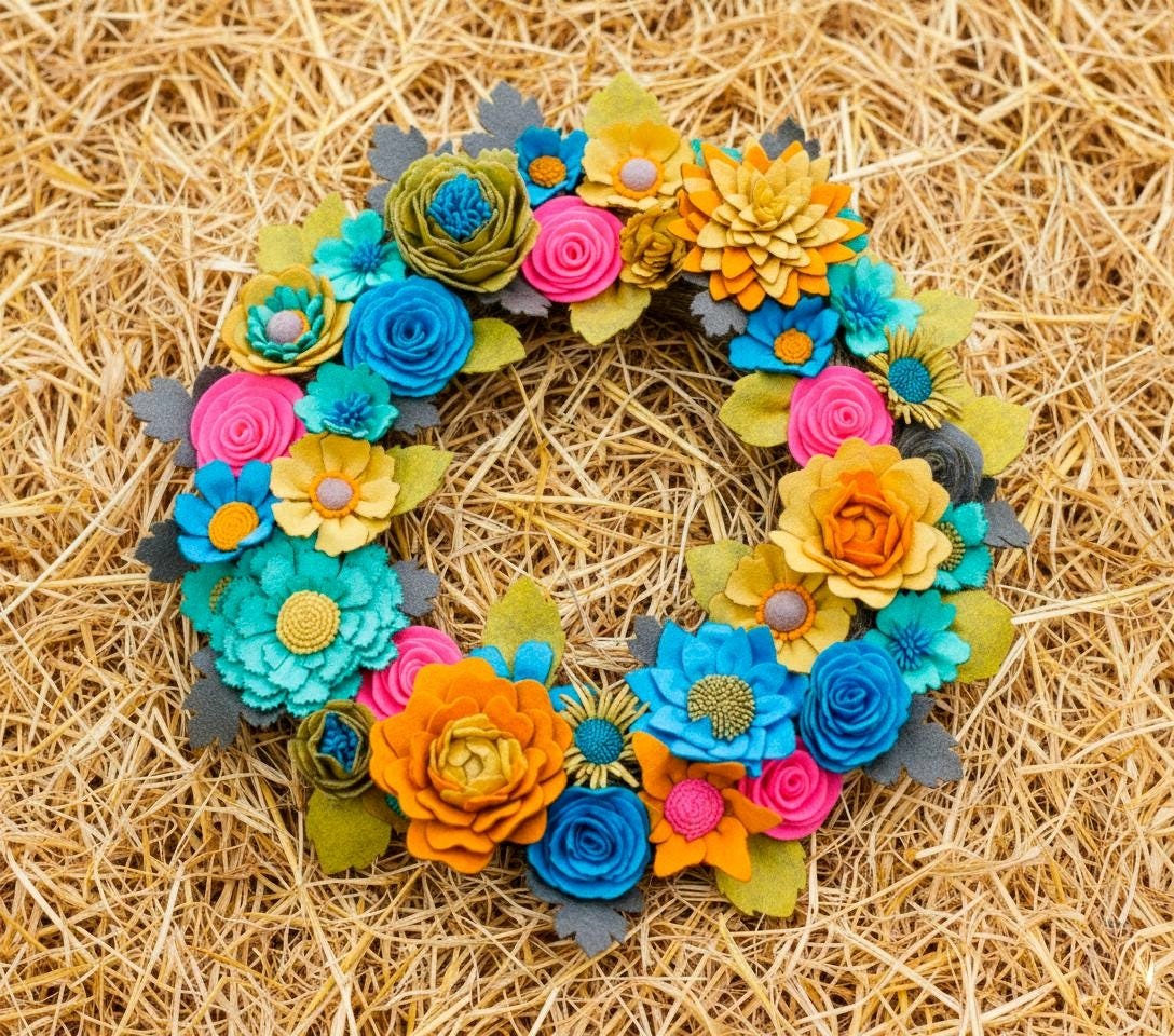 Rustic Felt Floral Wreath - Style 5 - image 4
