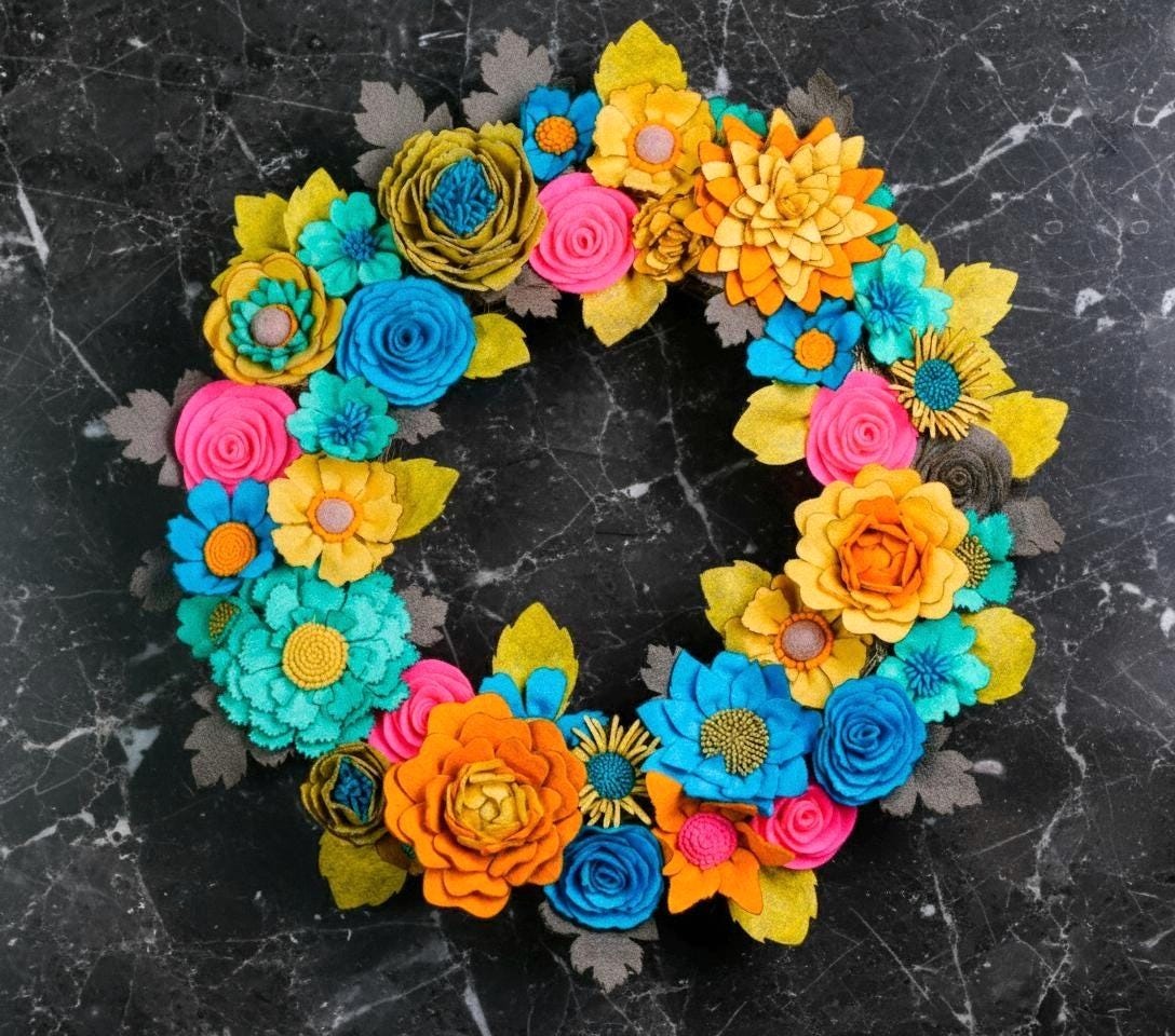 Rustic Felt Floral Wreath - Style 5 - image 9