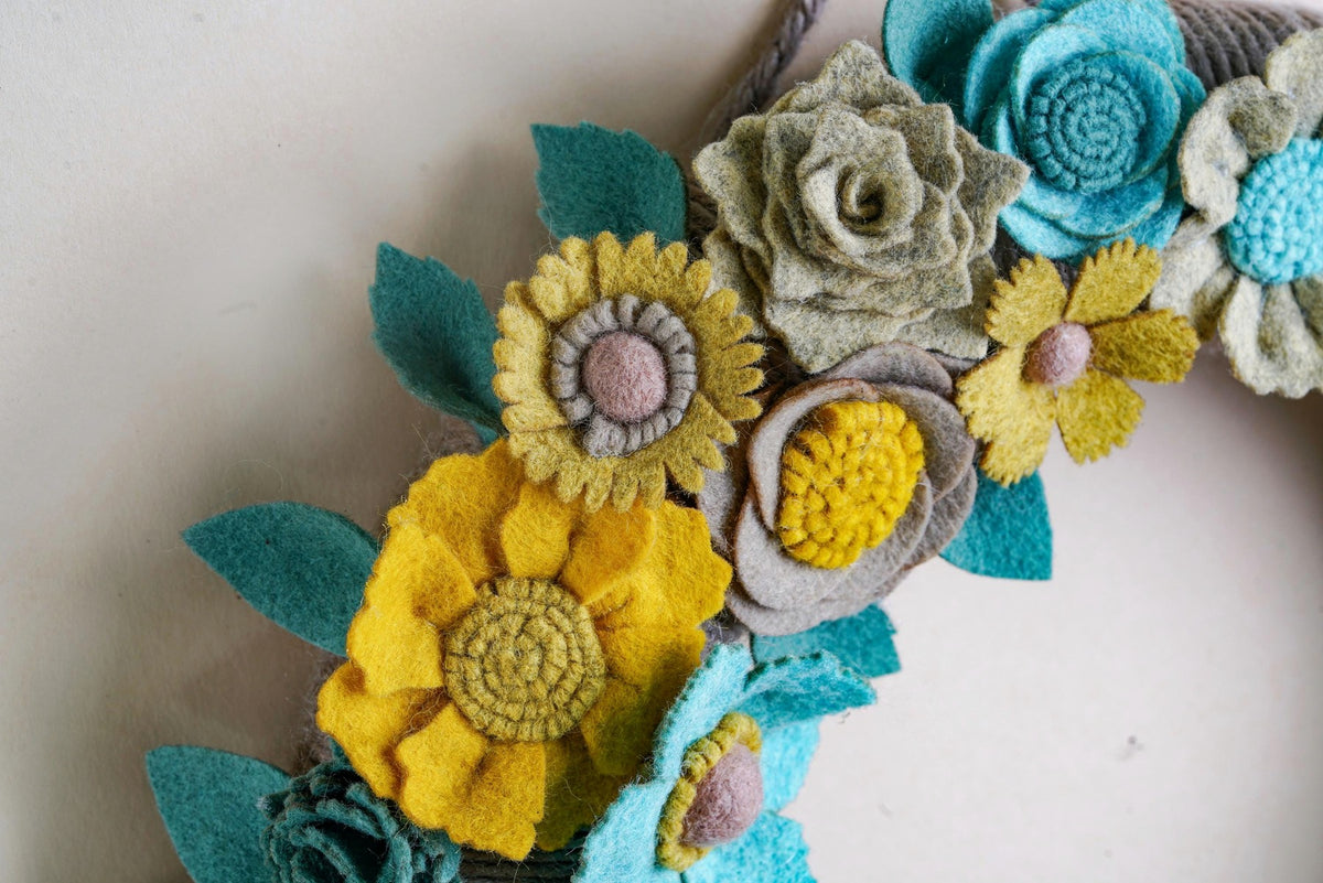 Turquoise and Gold Felt Wreath - image 5